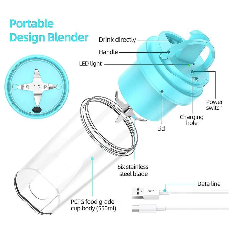 Portable Blender for Shakes and Smoothies,usb Rechargeable, Blue
