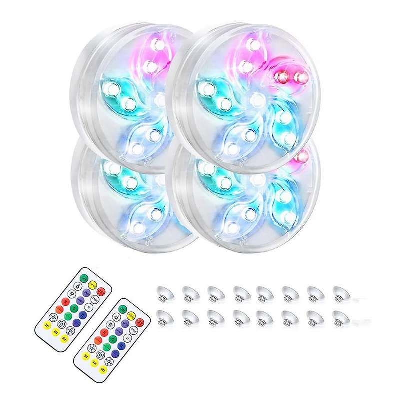 4pack Submersible Pool Led Lights, with Rf Remote,light for Aquarium