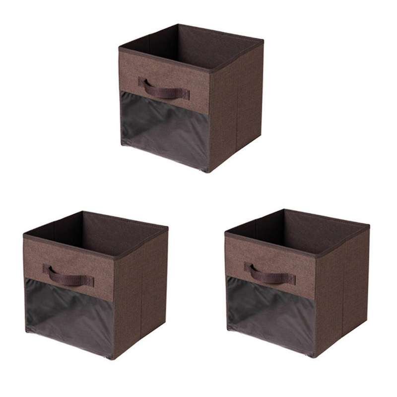 3 Packs Clear Window Fabric Storage Bin for Closet Shelves Home B