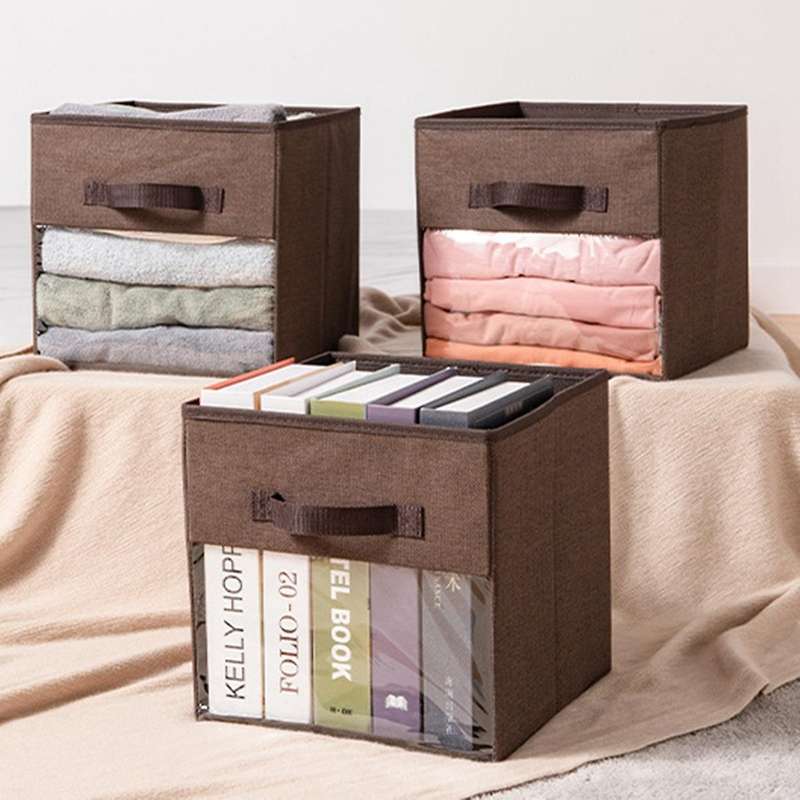 3 Packs Clear Window Fabric Storage Bin for Closet Shelves Home B