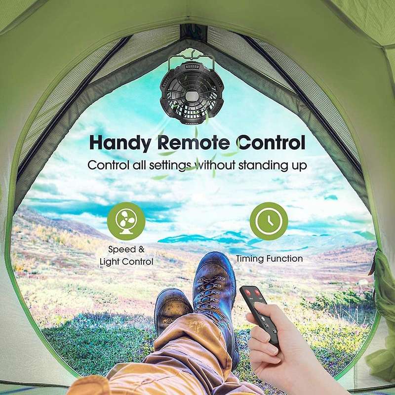 Camping Fan with Led,remote Control,180 Rotation,for Picnic,et,black