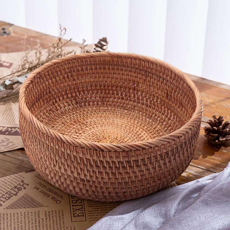 Handwoven Round Rattan Fruit Basket Wicker Tray Weaving(3-size Kit)