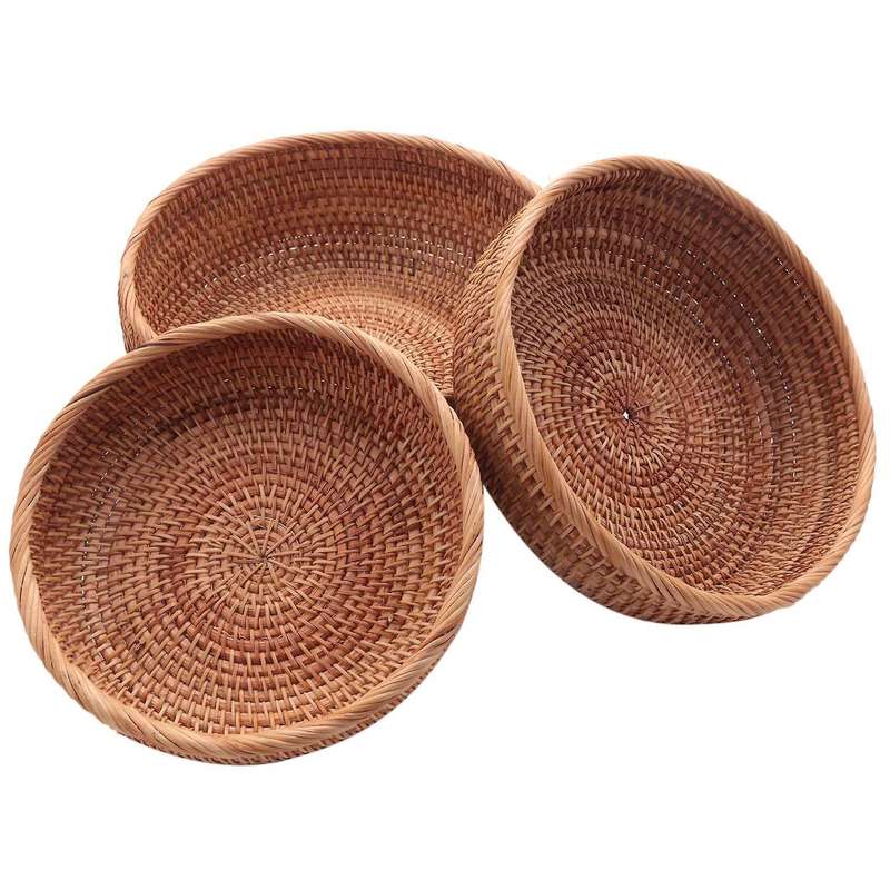 Handwoven Round Rattan Fruit Basket Wicker Tray Weaving(3-size Kit)