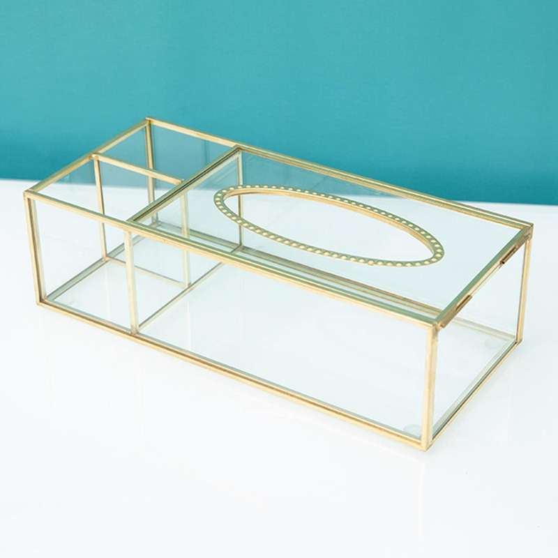 Gold Tissue Box Rectangular Clear Glass Paper Tissue Box for Home