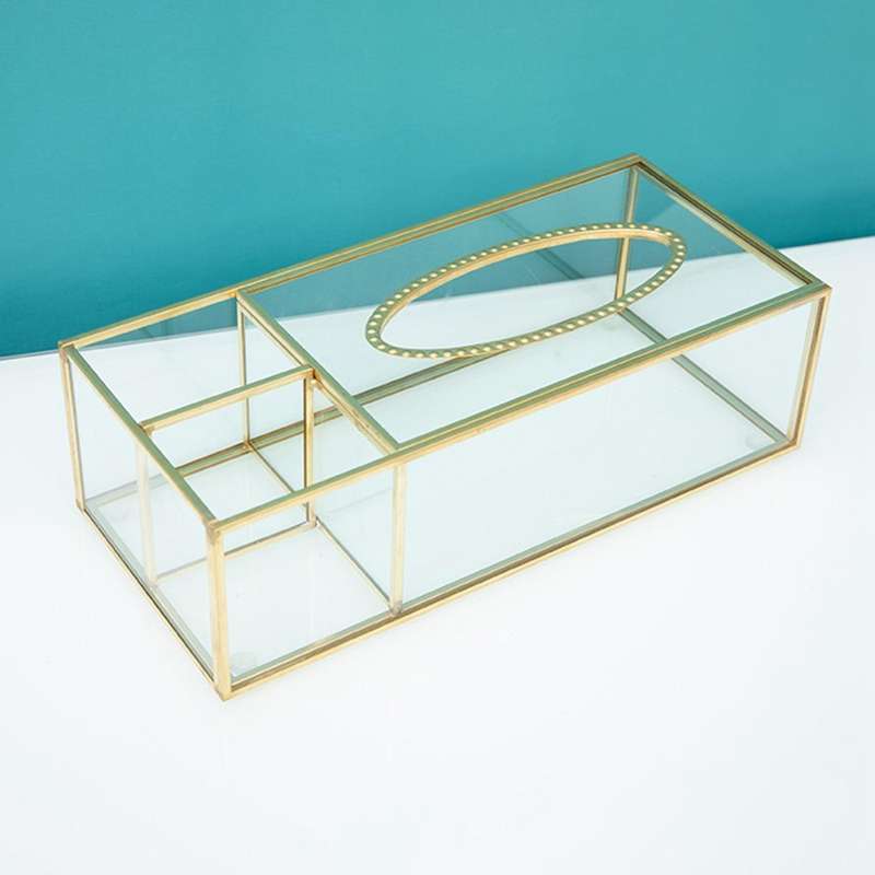 Gold Tissue Box Rectangular Clear Glass Paper Tissue Box for Home