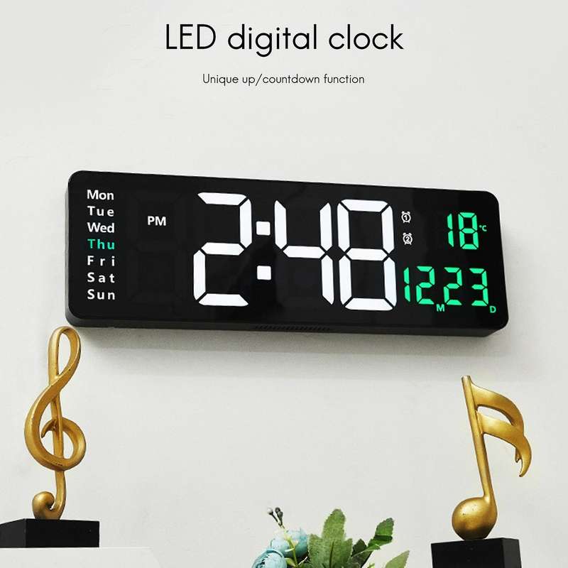 Remote Control Electronic Wall Clock Wall-mounted Dual Alarms Blue
