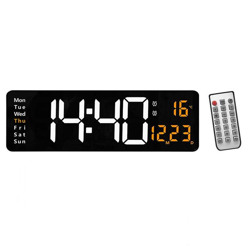 Remote Control Electronic Wall Clock Wall-mounted Dual Alarms Orange