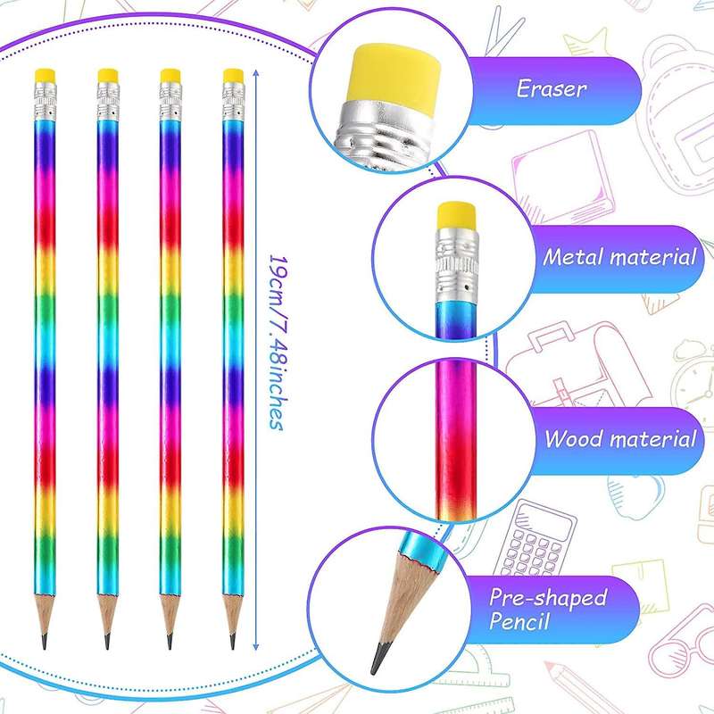 144pcs Rainbow Color Pencils with Eraser