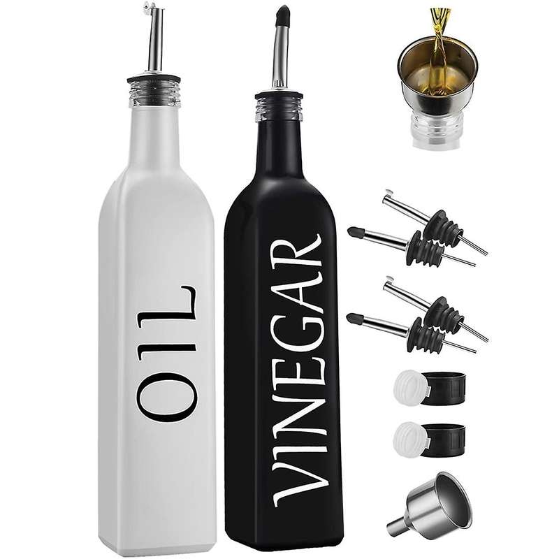 White Black Vinegar Bottles with Pouring Nozzles Kitchen Glass Set