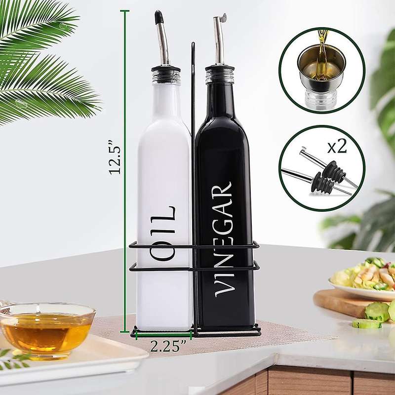 White Black Vinegar Bottles with Pouring Nozzles Kitchen Glass Set