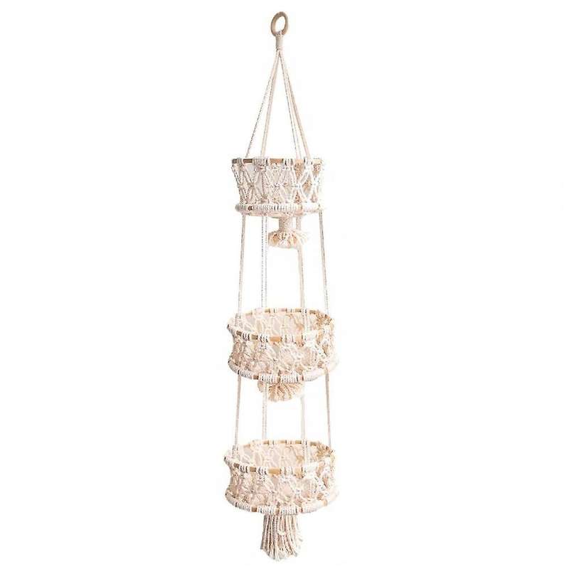 3 Tier Hanging Basket Fruit Storage Cotton Rope Hanging Plant Pot