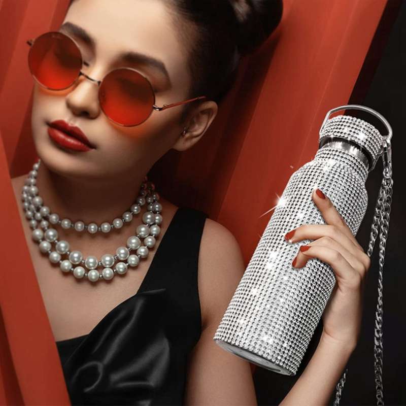 Stainless Steel Diamond Thermos Bottle, Sparkling Insulated Bottle A