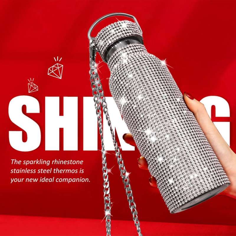 Stainless Steel Diamond Thermos Bottle, Sparkling Insulated Bottle A