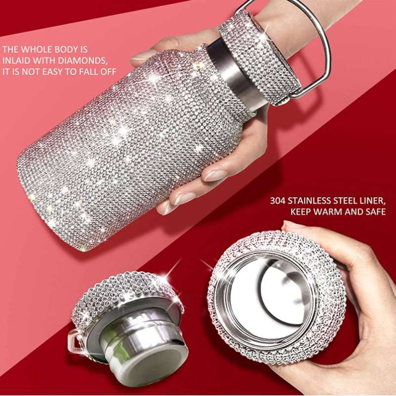 Stainless Steel Diamond Thermos Bottle, Sparkling Insulated Bottle A