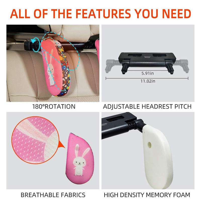 Car Headrest Adjustable Car Seat Head and Neck Support Rest Pillow