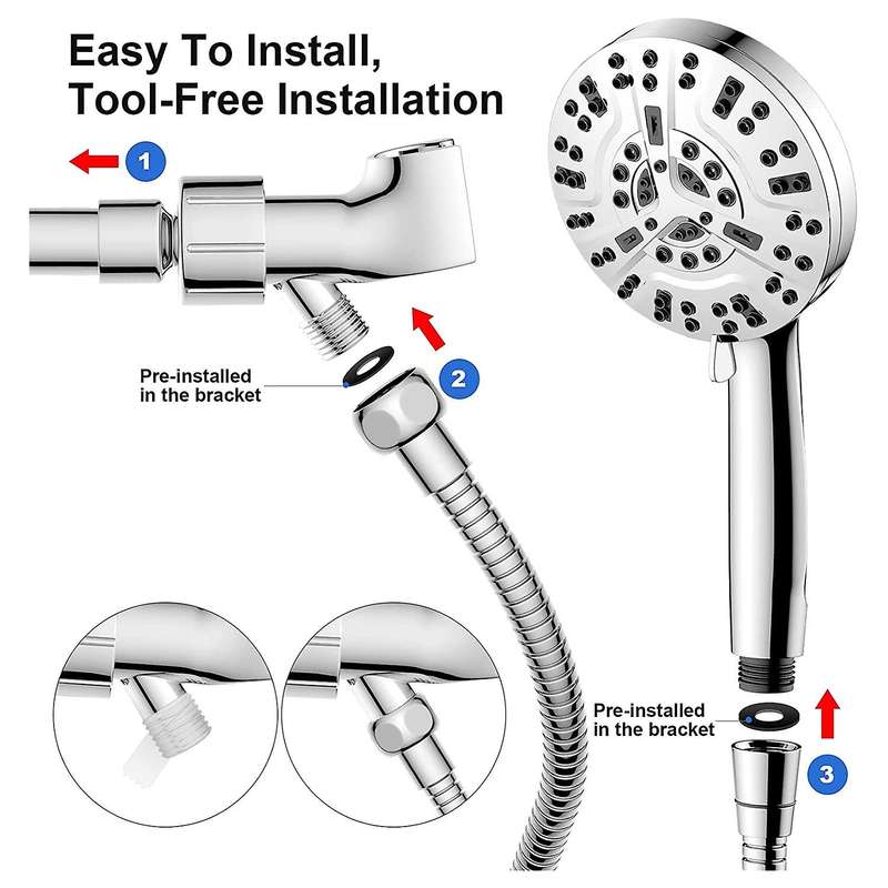 High Pressure Shower Head Set - Shower Head with 80 Inch Hose