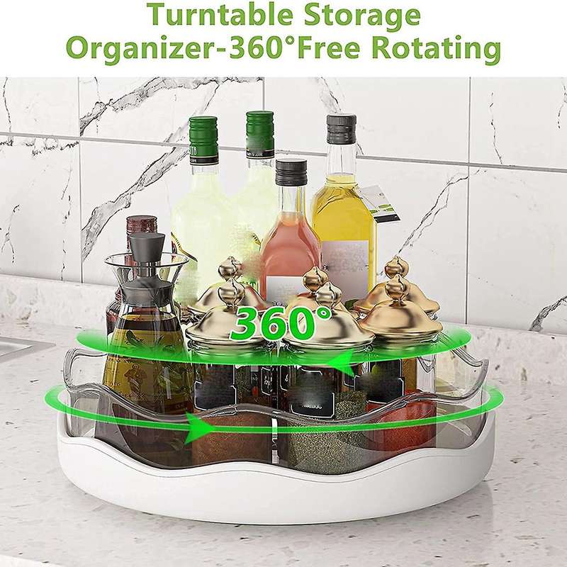 Lazy Susan, 2 Pack Non-skid Rotating Organizer, Round Plastic White