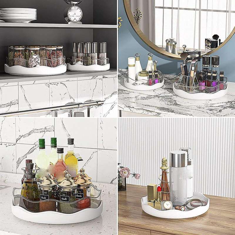 Lazy Susan, 2 Pack Non-skid Rotating Organizer, Round Plastic White