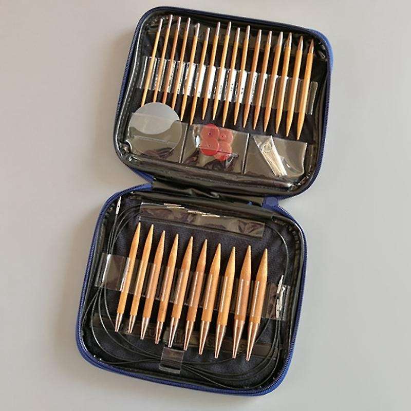 13 Pairs Knitting Needles Set Bamboo Circular Weaving Sewing Tools
