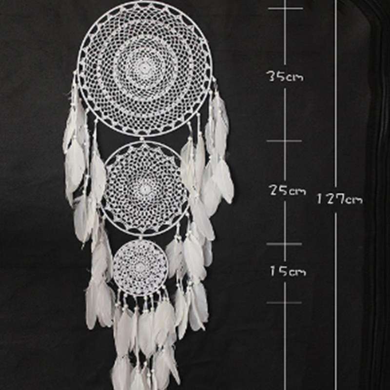 Extra Dream Catcher with 3 Circles White Feather Macrame 127 Cm Long