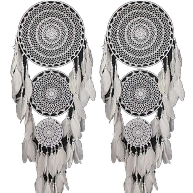 Extra Dream Catcher with 3 Circles White Feather Macrame 127 Cm Long