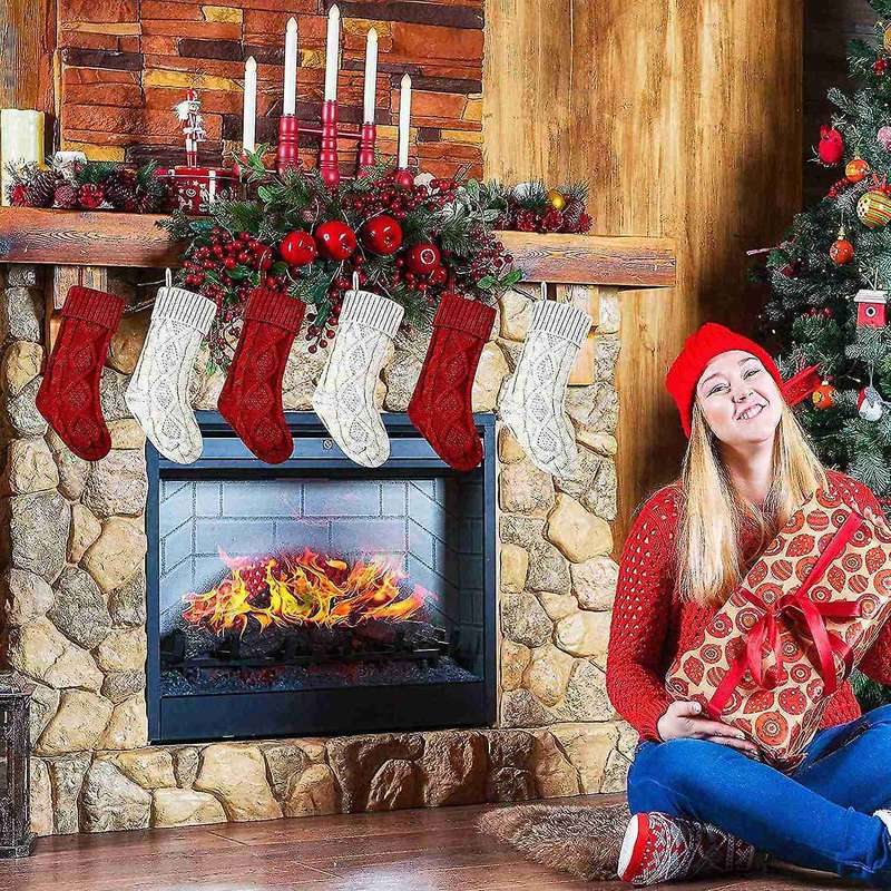 6pcs Christmas Stockings Large Knitted for Family Holiday Christmas