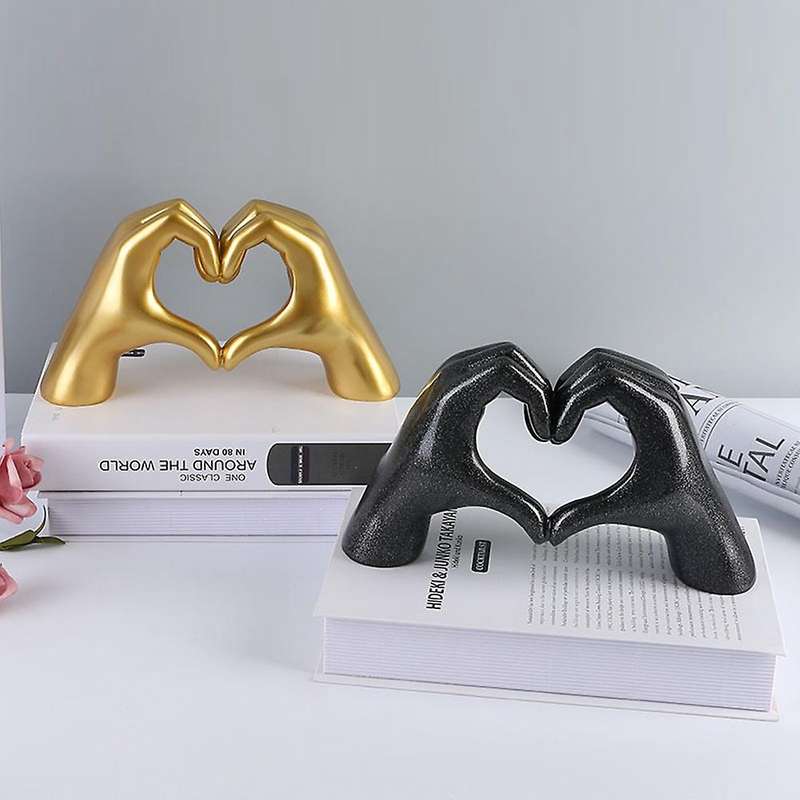 Valentine's Day Present Heart Gesture Sculpture Resin Abstract-black