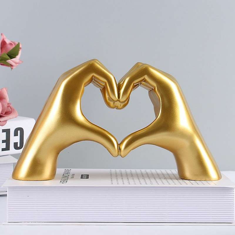 Valentine's Day Present Heart Gesture Sculpture Resin Abstract-black