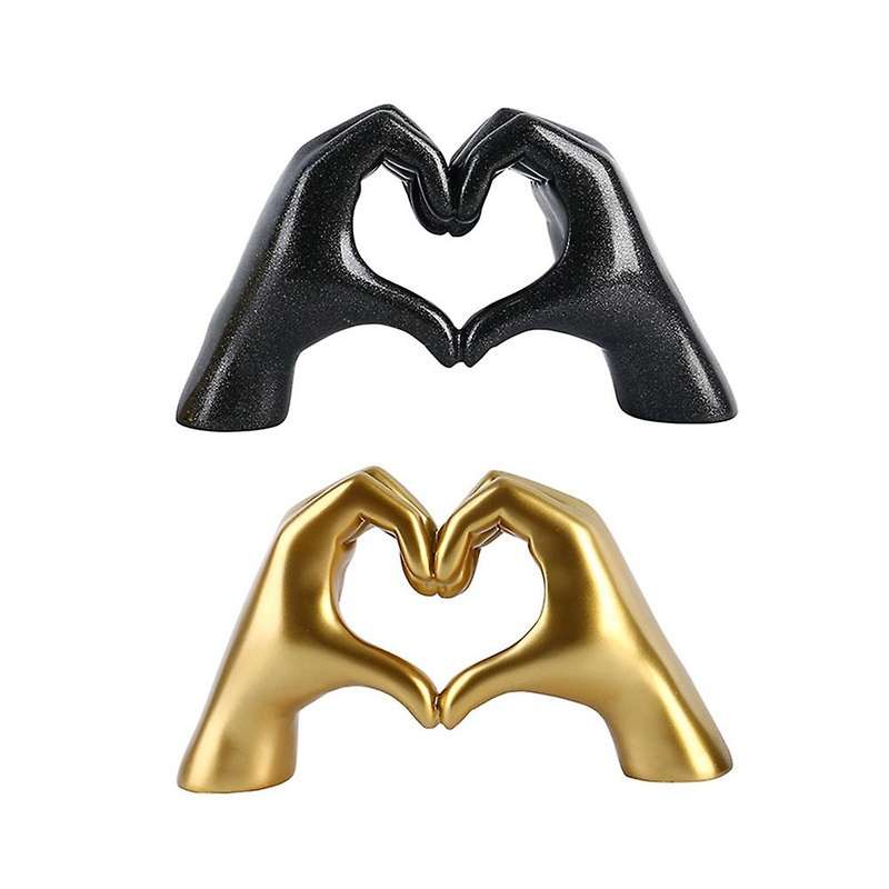 Valentine's Day Present Heart Gesture Sculpture Resin Abstract-black