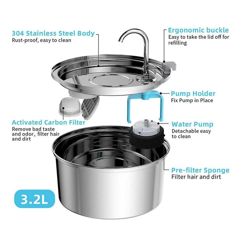 Cat Water Fountain,3.2l/108oz Automatic Pet Water Dispenser, Us Plug