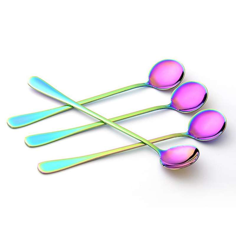 12pcs Stainless Steel Spoon,dessert/ice Cream/coffee Rainbow Spoon,a