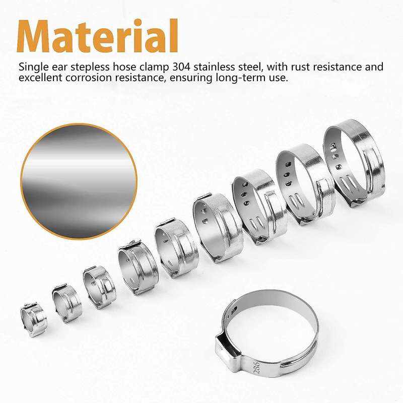 115pcs 304 Stainless Steel Single Ear Hose Clamp 6-28.6mm Single Ear