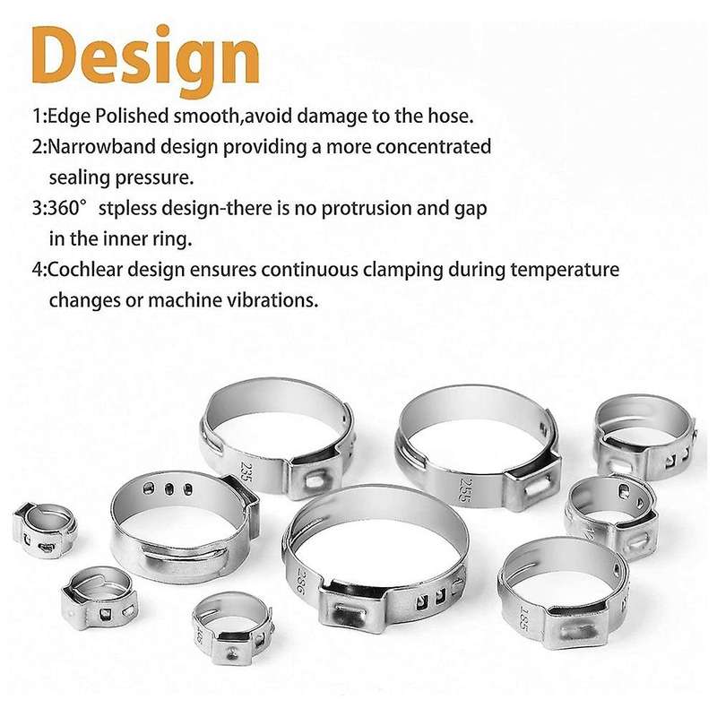 115pcs 304 Stainless Steel Single Ear Hose Clamp 6-28.6mm Single Ear
