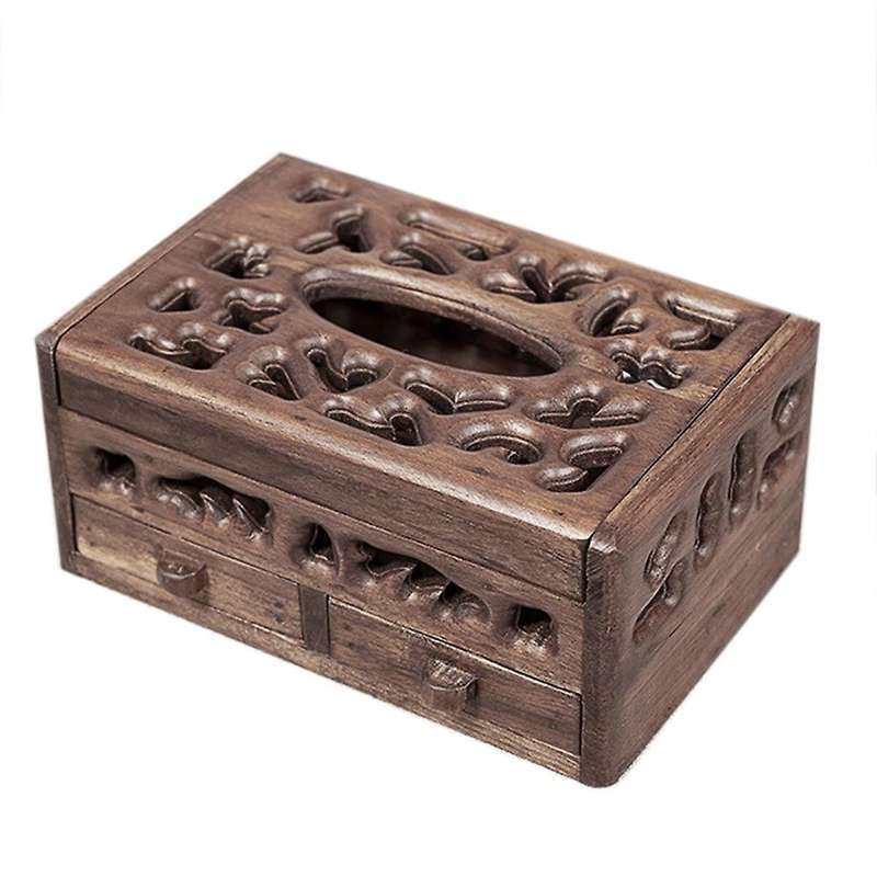 Wood Multifunction Tissue Box Retro Living Room Coffee Table Desktop