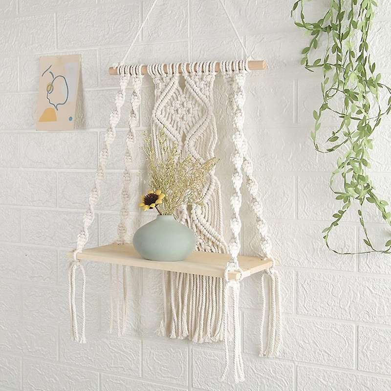 2 Pcs Macrame Wall Hanging Shelf Handmade Wood Hanger for Home Decor