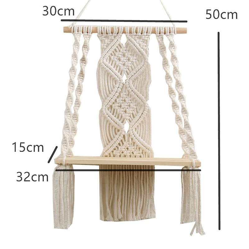 2 Pcs Macrame Wall Hanging Shelf Handmade Wood Hanger for Home Decor