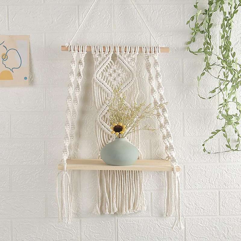 2 Pcs Macrame Wall Hanging Shelf Handmade Wood Hanger for Home Decor