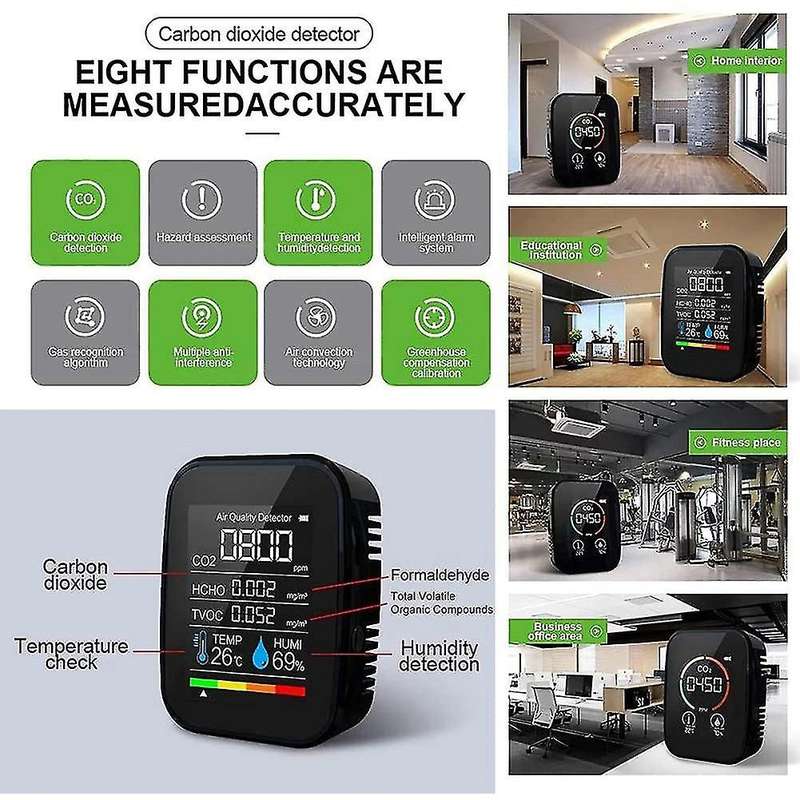 5 In1 Air Quality Monitor Co2 Meter Digital Temperature White