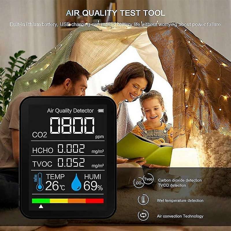 5 In1 Air Quality Monitor Co2 Meter Digital Temperature White