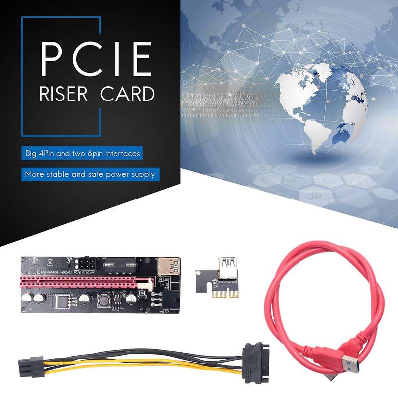 6pcs Ver009 Usb 3.0 Pci-e Riser 1x to 16x Extender Riser Adapter Card