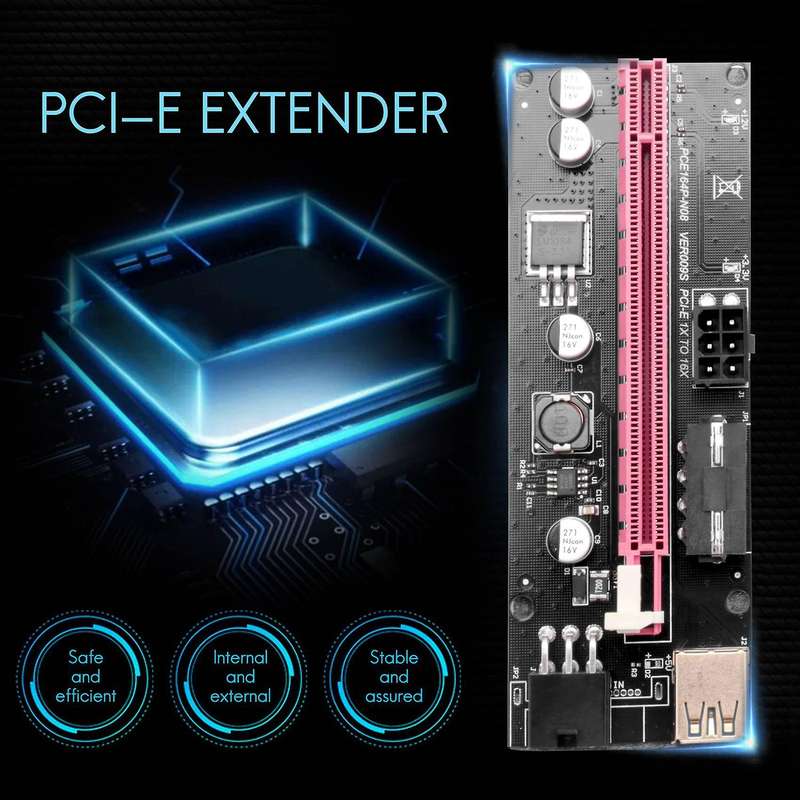 6pcs Ver009 Usb 3.0 Pci-e Riser 1x to 16x Extender Riser Adapter Card