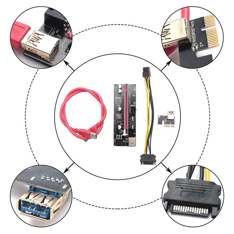6pcs Ver009 Usb 3.0 Pci-e Riser 1x to 16x Extender Riser Adapter Card