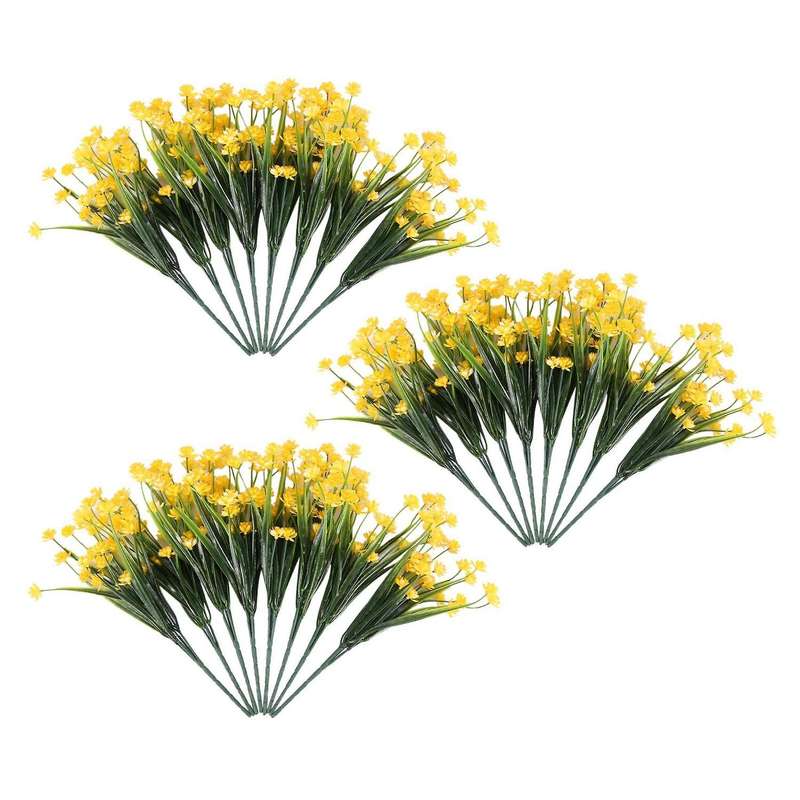 24pcs Artificial Flowers Outdoor Uv Resistant Plants, Yellow