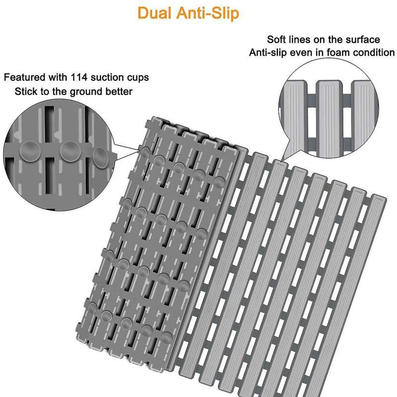 Non Slip Bath Mat with Suction Cups (16x25inch) (grey)