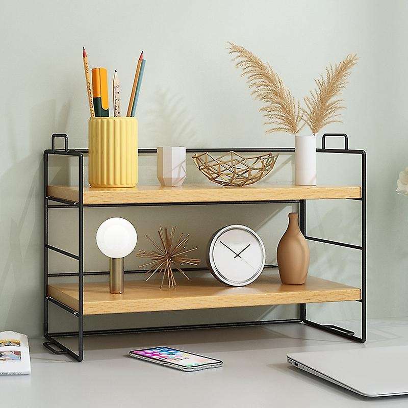 Desktop Storage Shelf Bookcase Desk Office Table Black+log Color