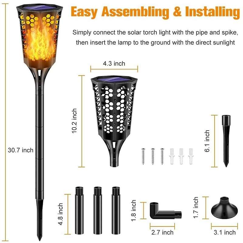 2pcs Solar Torch Lights with Flashing Flame,for Garden Decoration
