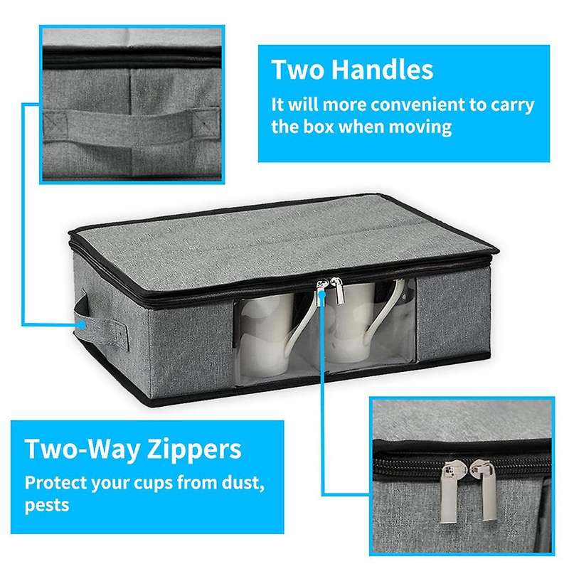 Mug and Cup Storage Box, Glass Mug Storage Chest Case with Dividers