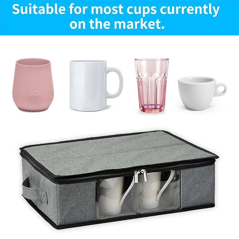 Mug and Cup Storage Box, Glass Mug Storage Chest Case with Dividers