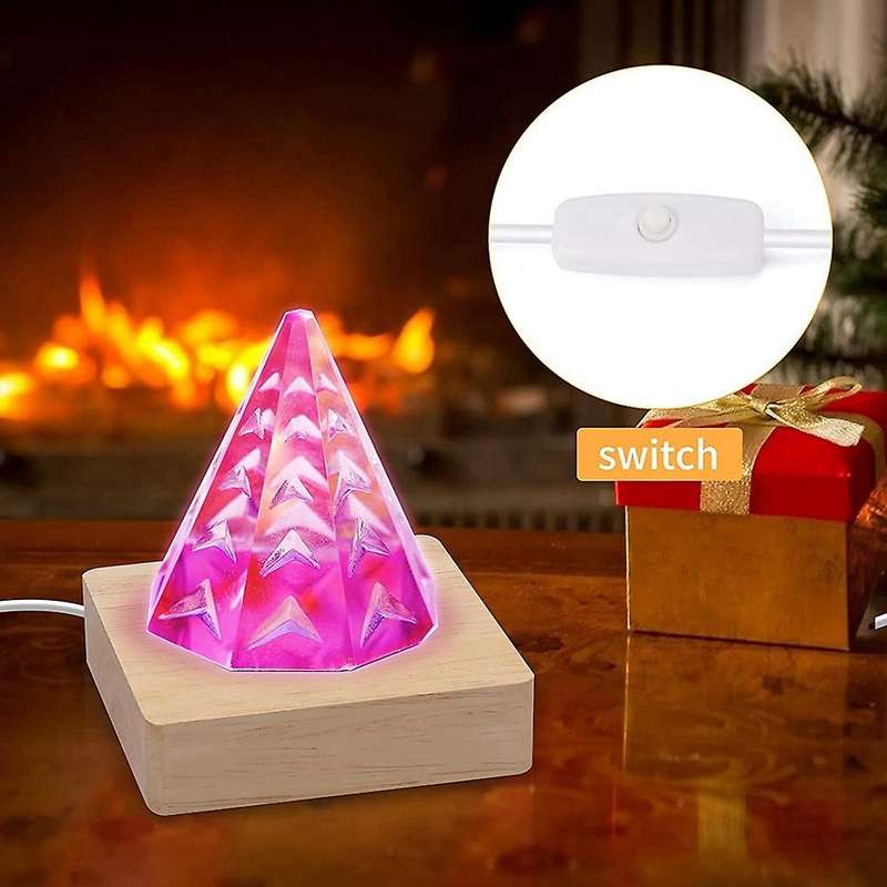 Square Wooden Led Night Light Base with Remote Control for Home 3d