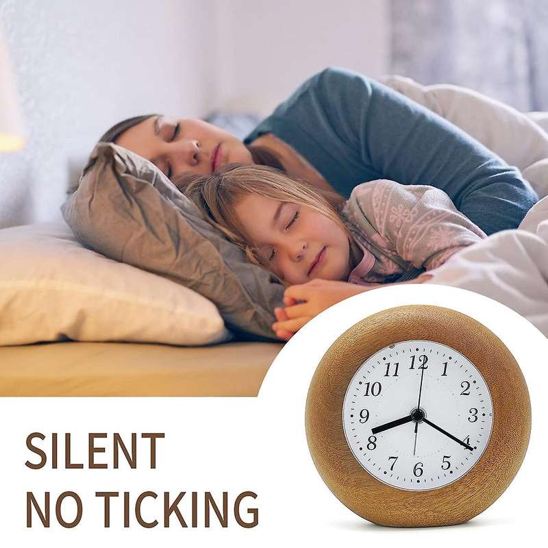 Analogue Alarm Clock without Ticking,wooden Alarm Clock ,wood Brown